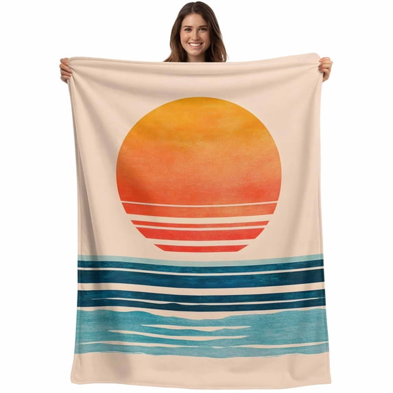 Blue Teal Orange Blanket Soft Cozy Warm Throw Blanket for Couch, Plush Fuzzy Flannel Fleece Blankets for Sofa, Modern Contemporary Abstract Bed Blankets Lightweight Gifts for Women, 32"x48"