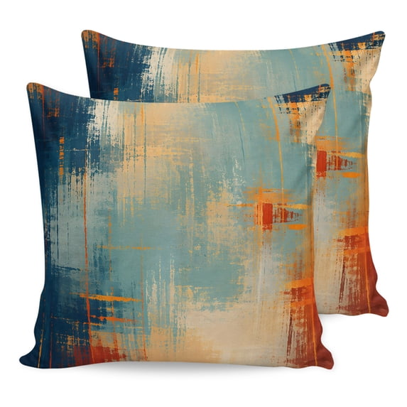 Blue Teal Orange Pillow Covers 16x16 Set of 2, Colorful Vintage Minimalism Throw Pillow Covers Decorative Couch Cushion Cover, Microfiber Soft Square Pillowcases for Bedroom Living Room Sofa