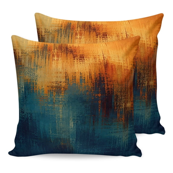 Blue Teal Orange Pillow Covers 18x18 Set of 2, Retro Abstract Gradient Mottled Art Throw Pillow Covers Decorative Couch Cushion Cover, Microfiber Soft Square Pillowcases for Bedroom Living Room Sofa