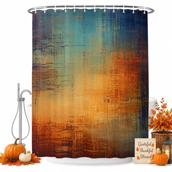 Blue Teal Orange Shower Curtain Set - 72" x 78" Washable Bathtub Curtain with 12 Hooks, Chic Abstract Neutral Abstract Aesthetic Waterproof Fabric Stall Shower Curtains for Bathroom/Bathtub Décor