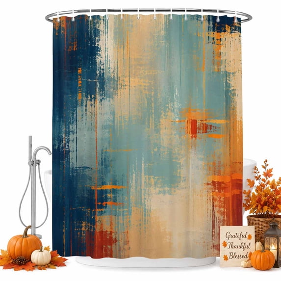 Blue Teal Orange Shower Curtain Set - Small 36" x 72" Washable Bathtub Curtain with 12 Hooks, Colorful Vintage Minimalism Aesthetic Waterproof Fabric Stall Shower Curtains for Bathroom/Bathtub Décor