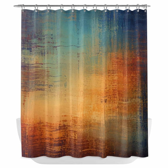 Blue Teal Orange Shower Curtain - Water Repellent Fabric Shower Curtains Washable, Chic Abstract Neutral Abstract Aesthetic Decorative Polyester Cloth Bathroom Curtains Modern Bath Decor 72"x84"