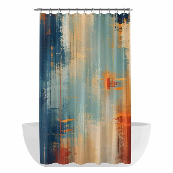 Blue Teal Orange Shower Curtain - Water Repellent Fabric Shower Curtains Washable, Colorful Vintage Minimalism Aesthetic Decorative Polyester Cloth Bathroom Curtains Modern Bath Decor 36"x72"