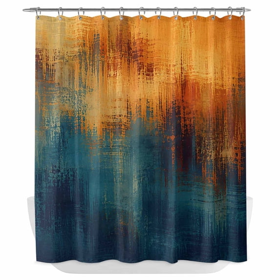 Blue Teal Orange Shower Curtain - Water Repellent Fabric Shower Curtains Washable, Retro Abstract Gradient Mottled Art Decorative Polyester Cloth Bathroom Curtains Modern Bath Decor 72"x72"