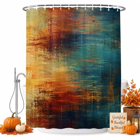 Blue Teal Orange Shower Curtain, Waterproof Shower Curtains for Bathroom, Vintage Farmhouse Abstract Ombre Art Washable Fabric Bathtub Curtain Set Bath Decor with 12 Hooks Stall 36"x72"