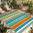 thumbnail image 1 of Blue Teal Orange Striped Outdoor Rug for Patio/Deck/Porch, Non-Slip Large Area Rug 5 x 7 Ft, Farmhouse Stripe Indoor Outdoor Rugs Washable Area Rugs, Reversible Camping Rug Carpet Runner, 1 of 8
