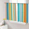 thumbnail image 1 of Blue Teal Orange Striped Sheer Curtains 45 Inch Length 2 Panels Set - Light Filtering Window Treatments, Farmhouse Stripe Rod Pocket Semi Curtains for Living Room/Bedroom/Kitchen Décor, 104"W x 45"L, 1 of 7