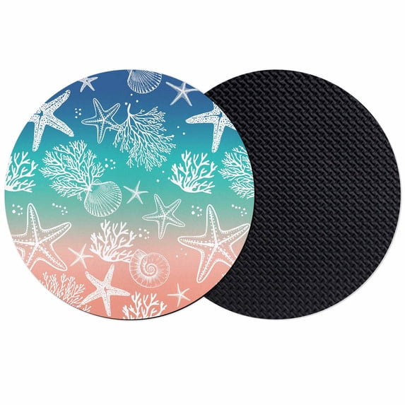 Blue Teal Pink Ombre Coastal Coasters Set of 2, Absorbent Coasters for Drinks, Nautical Beach Starfish Coral Summer Coaster for Desk Coffee Table Protection, Home Decor House Warming Gifts 4"