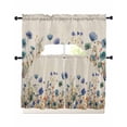 thumbnail image 1 of Blue Teal Spring Floral Kitchen Curtain Set Swag Valance and Tier Curtains 24 Inch Length, Watercolor Botanical Summer Flowers Curtain Valance for Windows, Light Filter Drapes for Bedroom Bathroom, 1 of 6
