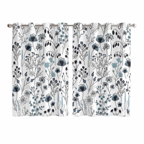 Blue Teal Spring Floral Kitchen Curtains 72 Inch Length, Vintage Botanical Colorful Elegant Grommet Top Bedroom Living Room Curtains, Light Filtering Cafe Curtain Drapes 2 Panels Set 104''x72''
