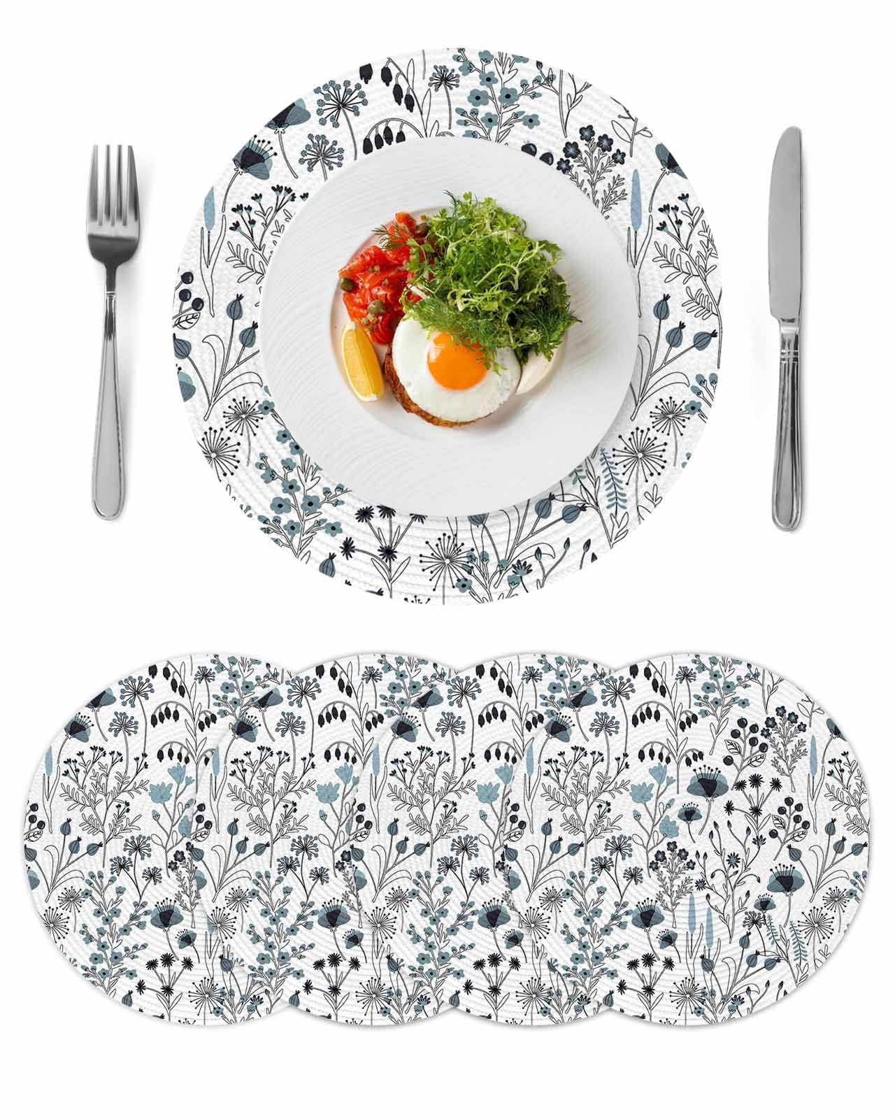 Blue Teal Spring Floral Round Placemats Set of 4 for Dinning Tables ...