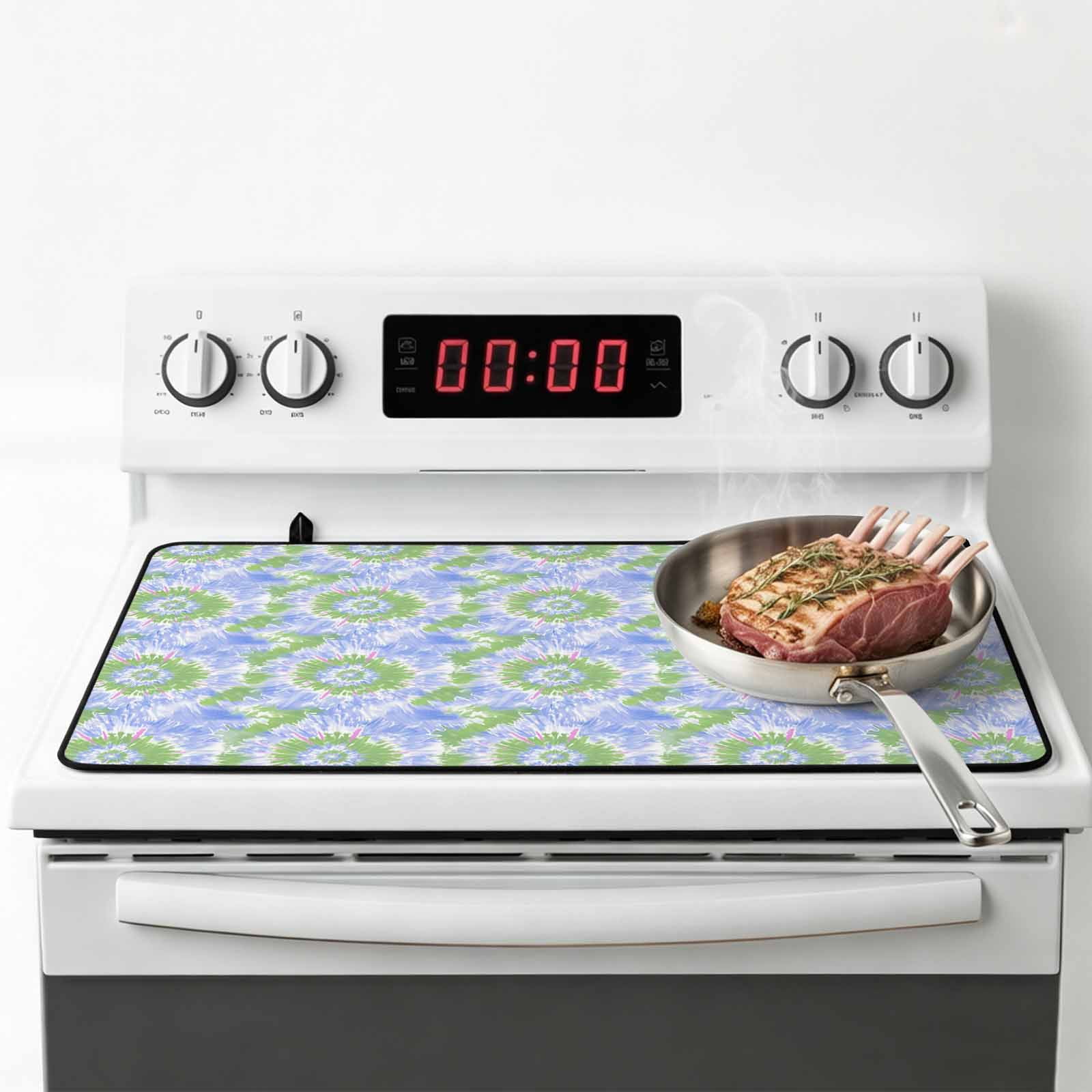 Blue Teal Stove Top Cover for Electric Stove, Heat-proof & Non Slip Glass Top Stove Cover Protector, Modern Tie Dyeing Contemporary Abstract Art Kitchen Flat Cooktop Rubber Mat 24x21 Inches
