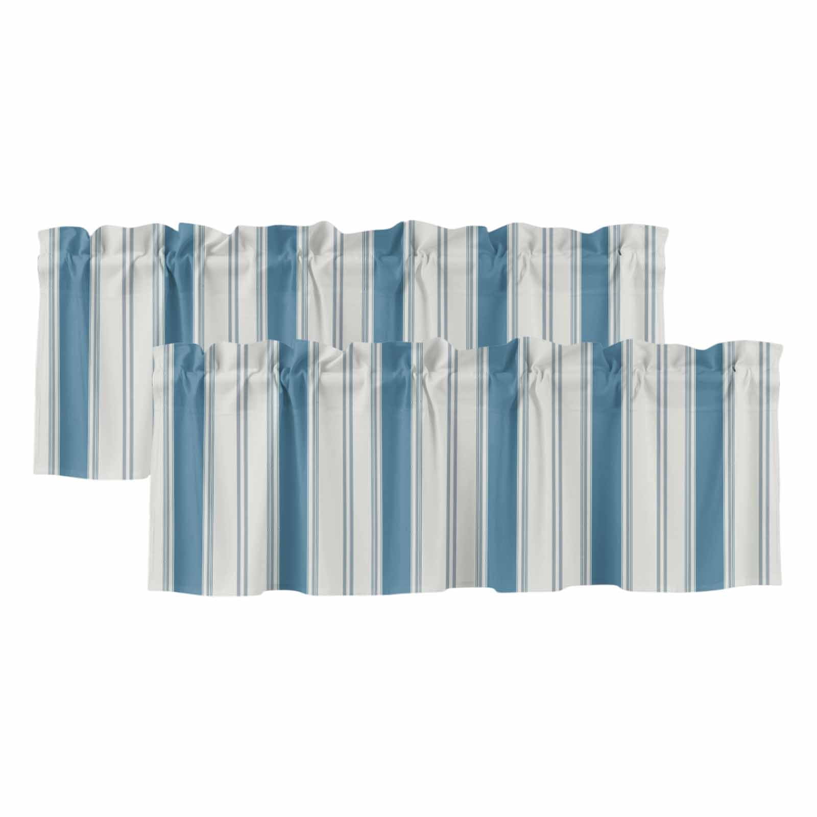 Blue Teal Striped Curtain Valances for Windows, Kitchen Valance Window ...