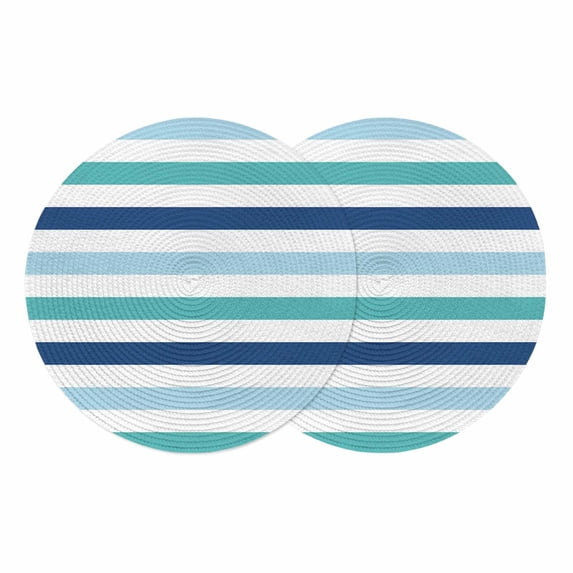 Blue Teal Striped Round Placemats Set of 2 Farmhouse Stripes Simple Art ...