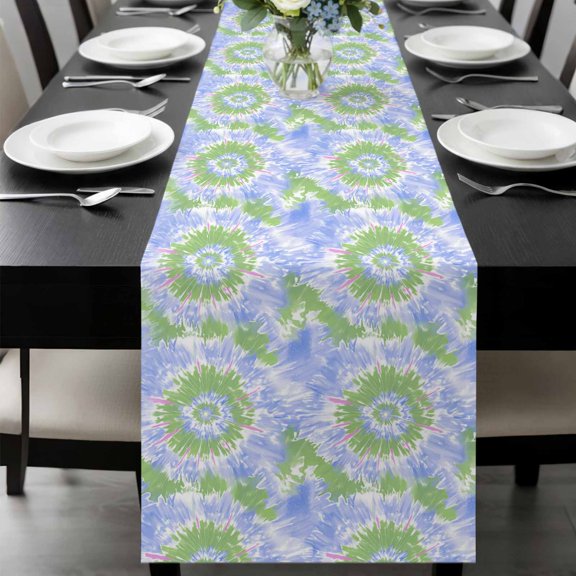 Blue Teal Table Runner 48 Inches Long, Modern Tie Dyeing Contemporary Abstract Art Kitchen Coffee Dining Table Decoration for Home Party Birthday Wedding Home Decor 13x48 Inches