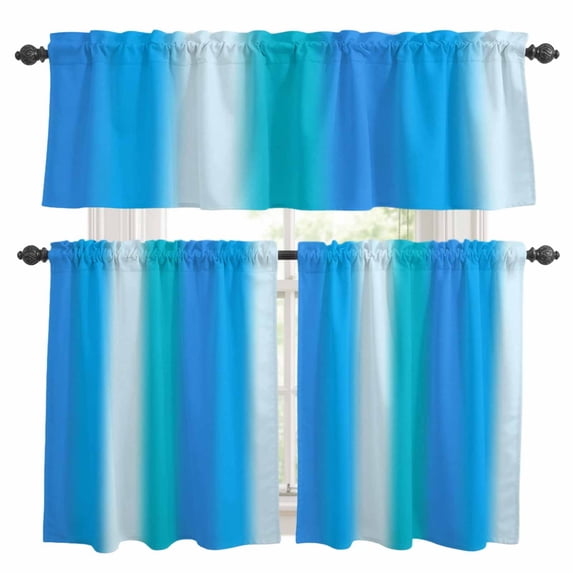 Blue Teal White Gradient Kitchen Curtains Set for Windows, Colorful ...