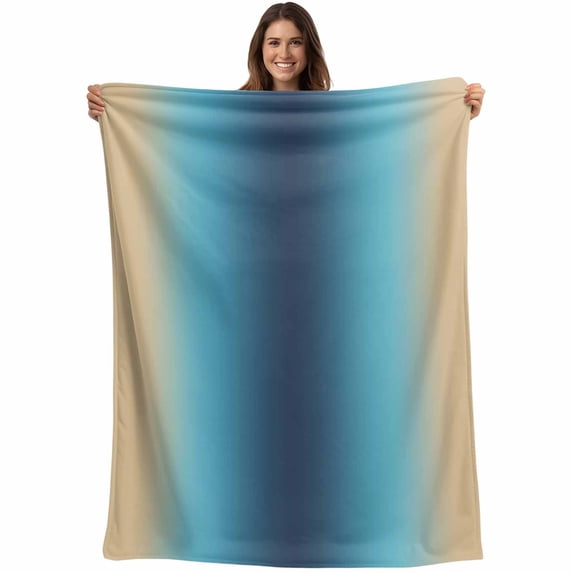 Blue Teal Yellow Ombre Blanket Soft Cozy Warm Throw Blanket for Couch, Plush Fuzzy Flannel Fleece Blankets for Sofa, Farmhouse Modern Gradient Art Bed Blankets Lightweight Gifts for Women, 40"x50"
