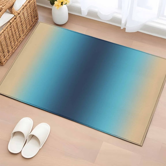 Blue Teal Yellow Ombre Entryway Rug 2'x3' Non Slip Front Door Mats, Farmhouse Modern Gradient Art Entrance Rugs Indoor Outdoor Carpet, Washable Floor Mats Small Area Rug for Bedroom Kitchen