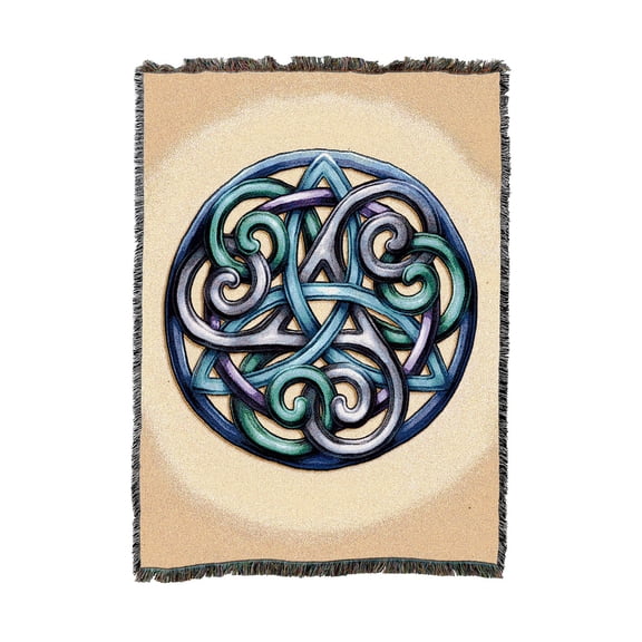 Blue, Teal and Purple Interlaced Spiral Knot Woven Throw Blanket, 100% Cotton, for Living Room or Bedroom