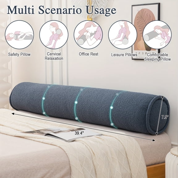 Blue Teddy Fleece Full Body Pillow - Ultra-Soft Orthopedic Support for All Sleepers - Removable Cover & Pearl Filling"