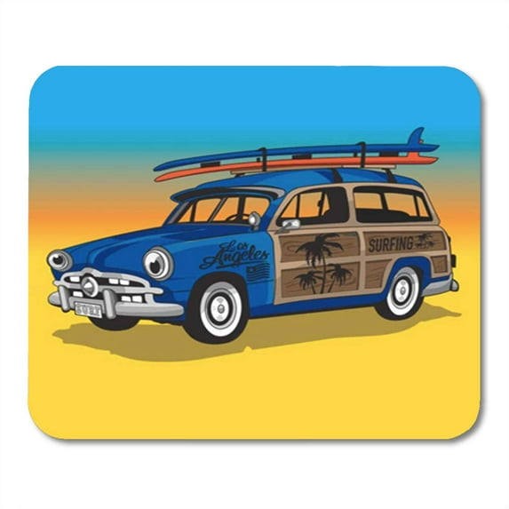Blue Tee Surf Car Graphics Colorful California Adventure Automobile Beach Board Boy Mousepad Mouse Pad Mouse Mat 9x10 inch