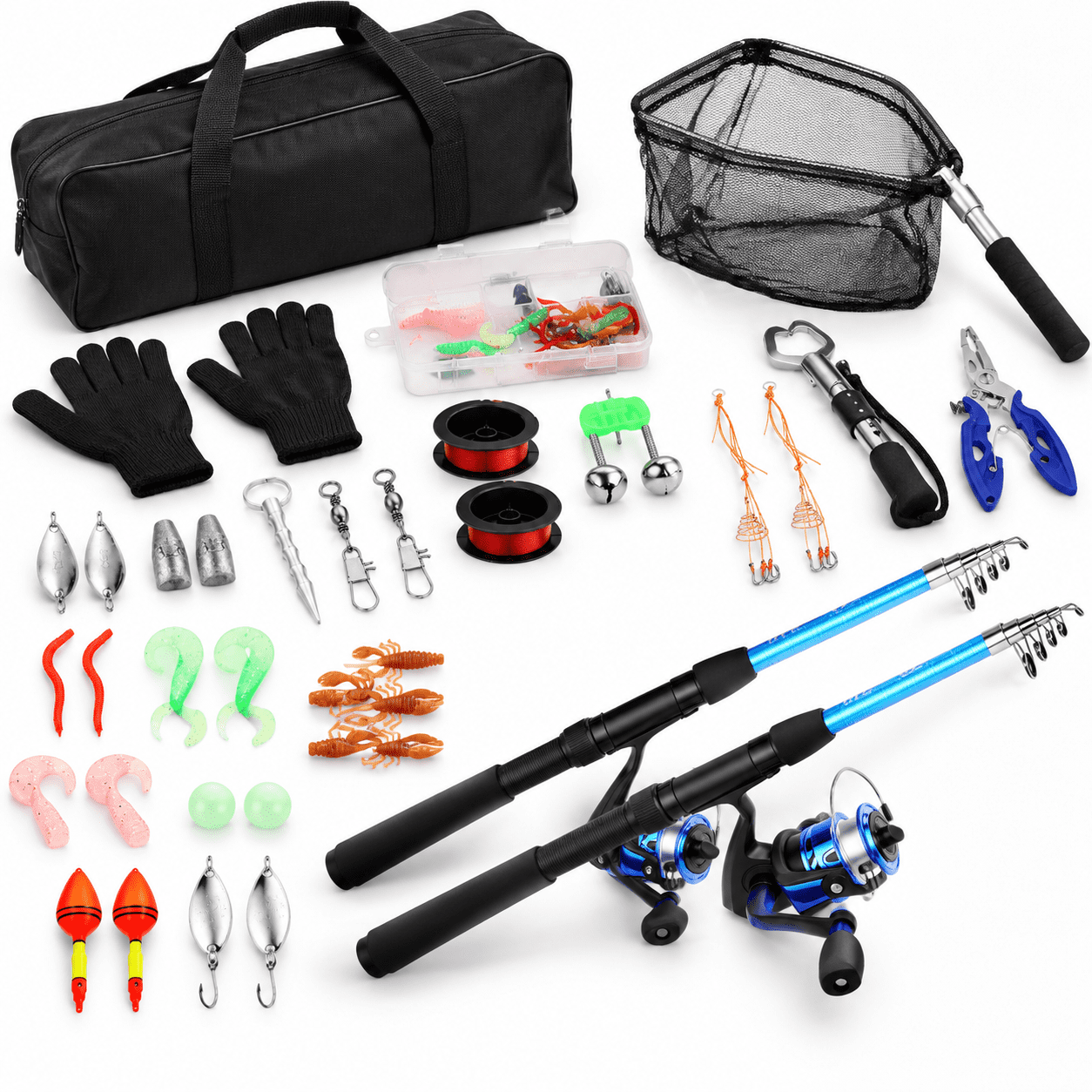 Blue Telescopic Fishing Rod & Reel Combo Kit with Accessories, 6.89ft ...