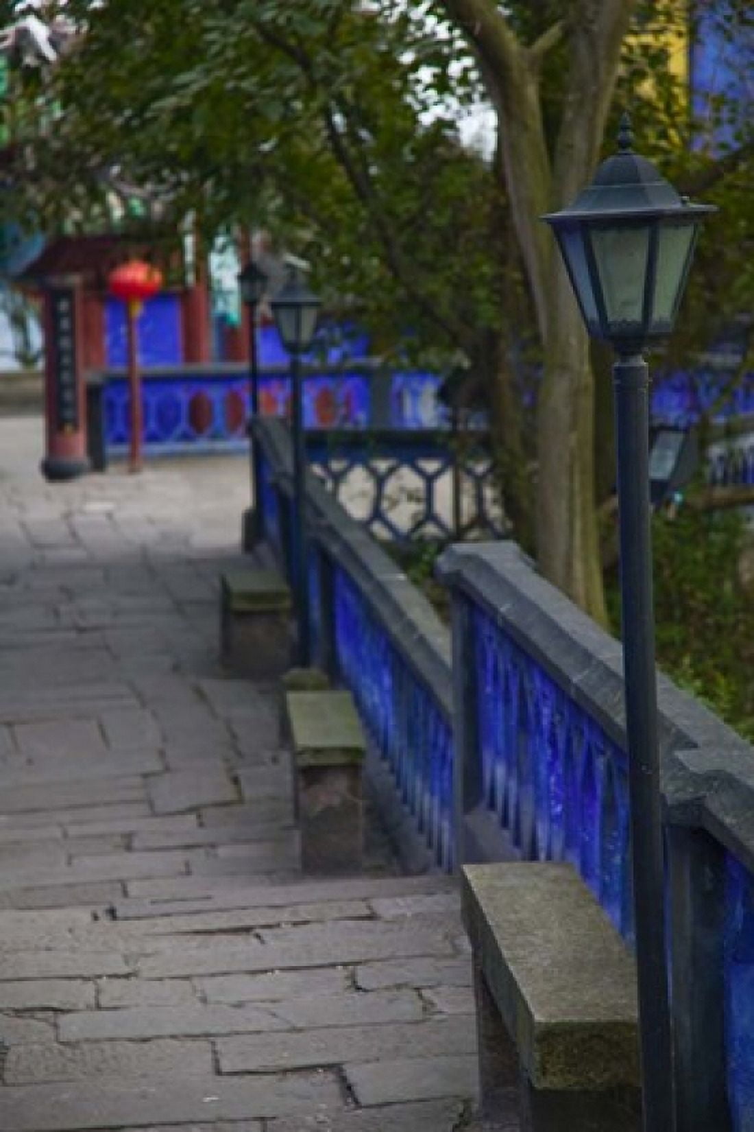 Blue Temple walkway Fengdu Chongqing Province China Canvas Art - Walter Bibikow DanitaDelimont (23 x 35)