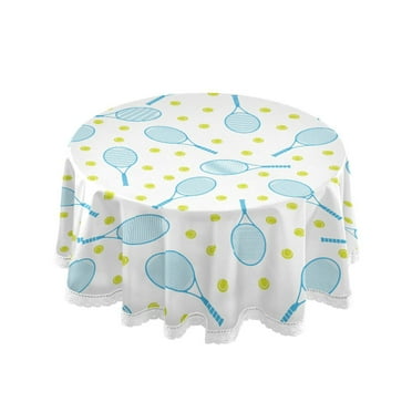 Blue Tennis and Yellow Balls Round Tablecloth 60" Reusable Circle Table Cover Washable Table Cloth for Kitchen Dining Room Patio Wedding Party