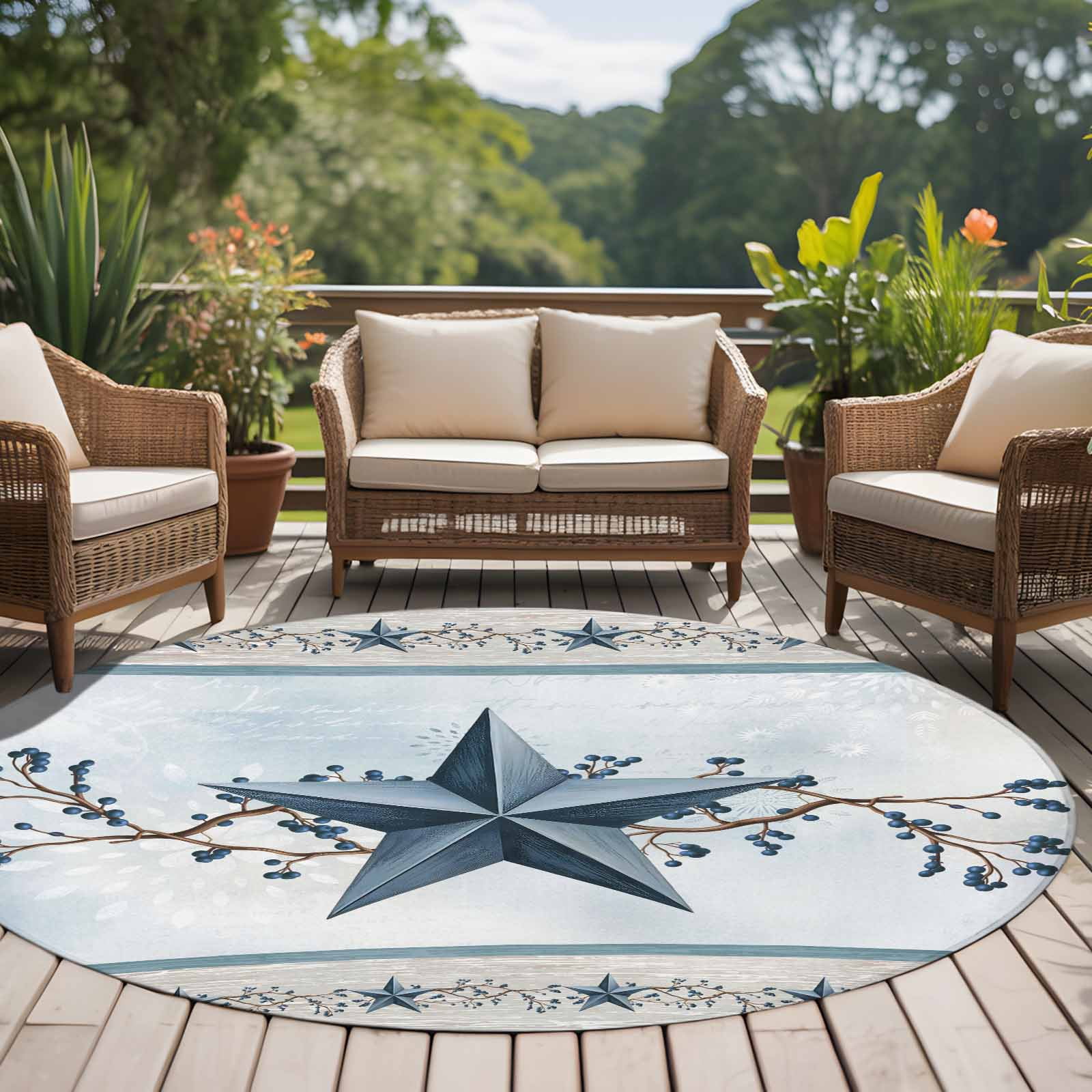 Blue Texas Star 6ft Round Rug for Living Room Under Coffee Table ...