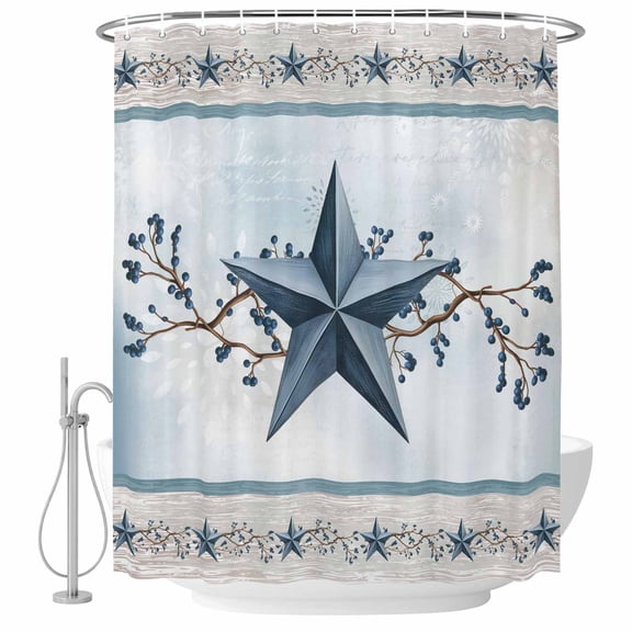 Blue Texas Star Bathroom Shower Curtains with Hooks, Vintage Star Berry Blue Fireworks Background Waterproof Fabric Washable Shower Curtain for Home Hotel Bathtub Decor 36x72 Inch