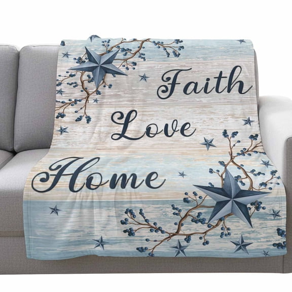 Blue Texas Star Fleece Throw Blanket Lightweight Vintage Berry Faith Love Home Blue Khaki Wood Grain Fuzzy Flannel Throws Super Soft Cozy Flannel Blanket for Couch, Sofa, Bed, Travel 40"x50"