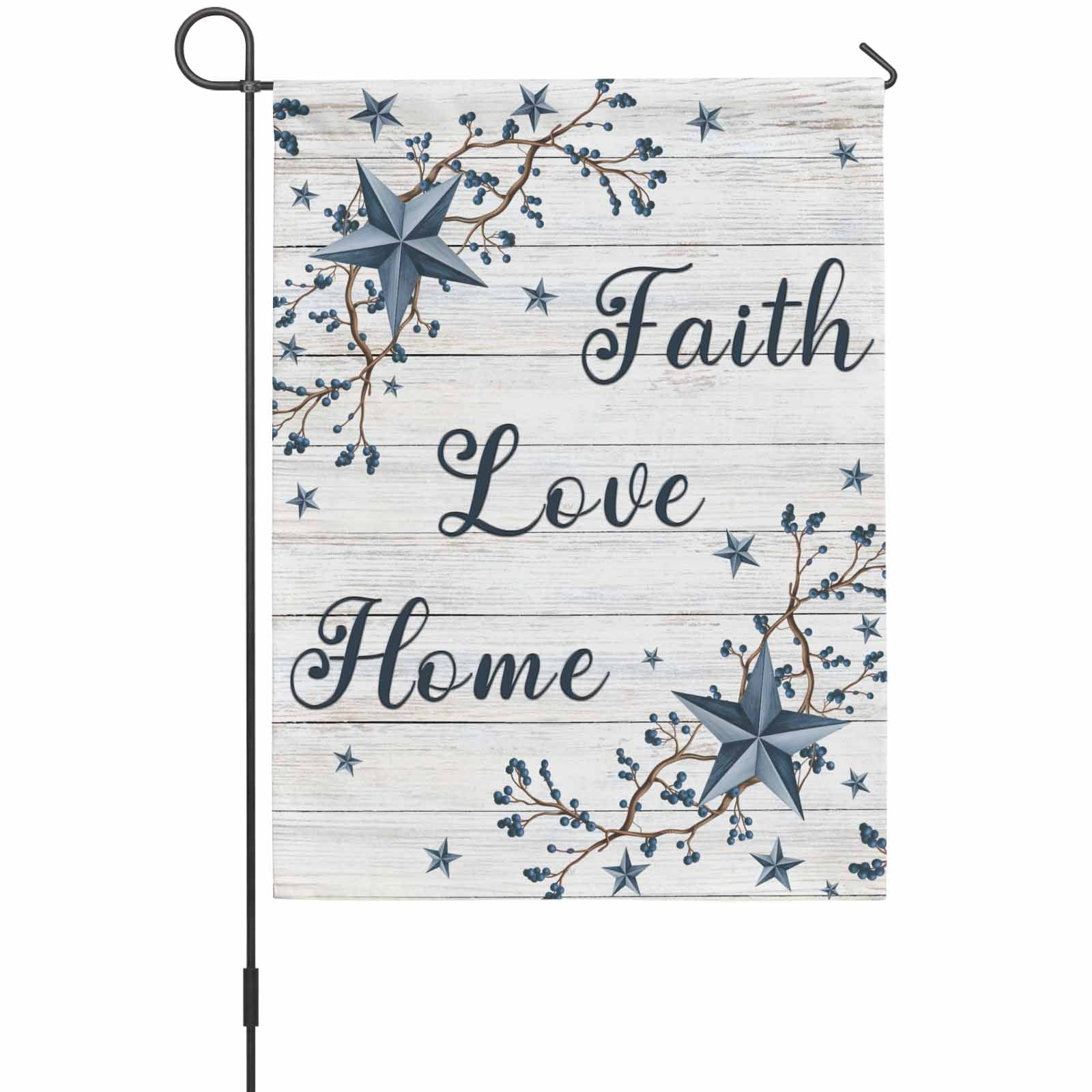 Blue Texas Star House Flag 28 x 40 Inches, Vintage Berry Faith Love Home Country Wood Grain Weather Proof Outdoor Patio Flags Double Sided Small House Decoration for Yard Lawn Outside Home
