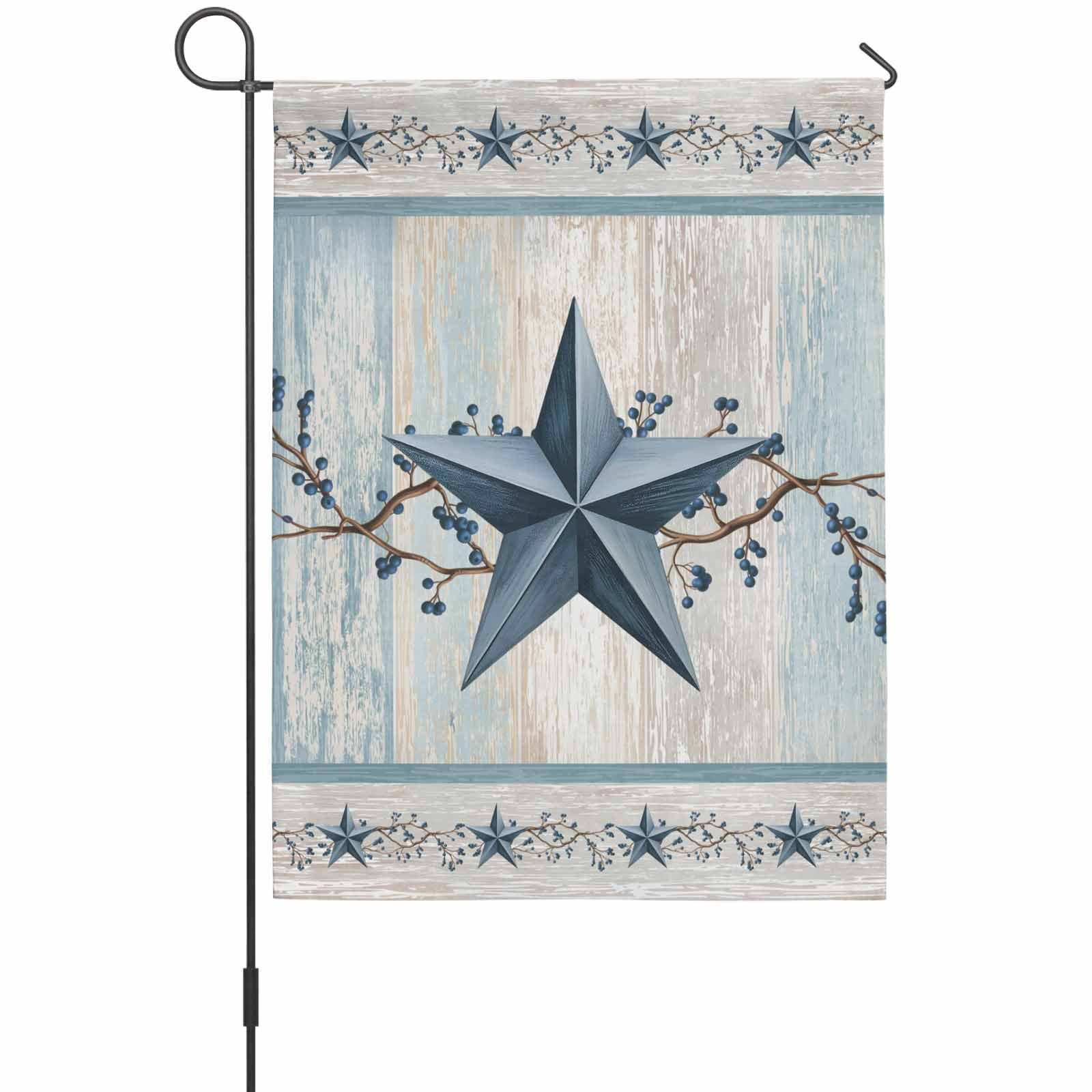 Blue Texas Star House Flag 28 x 40 Inches, Vintage Star Berry Blue Beige Wood Grain Weather Proof Outdoor Patio Flags Double Sided Small House Decoration for Yard Lawn Outside Home