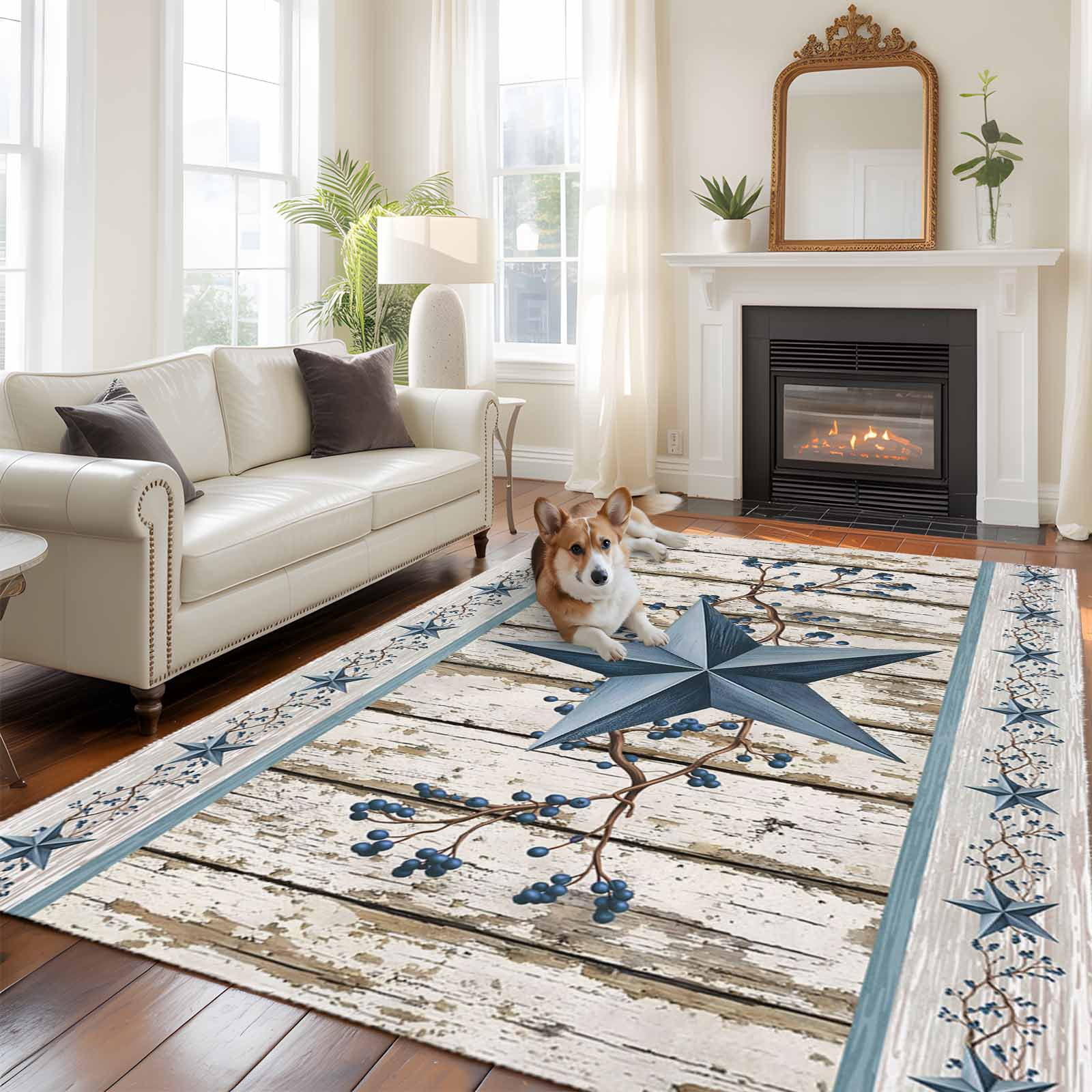 Blue Texas Star Large Area Rugs 8x10 ft Vintage Farmhouse Blue Star ...