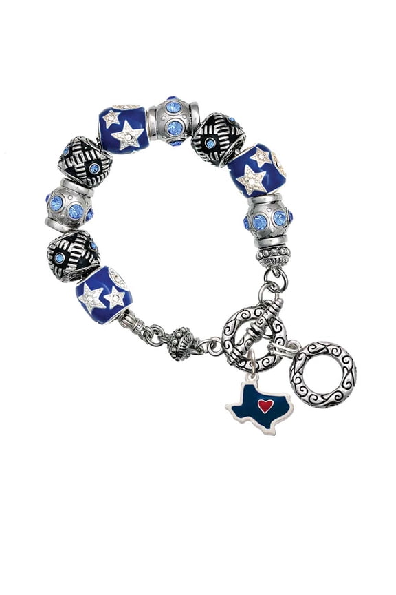 Blue Texas with Red Heart Blue Moon Bead Charm Bracelet