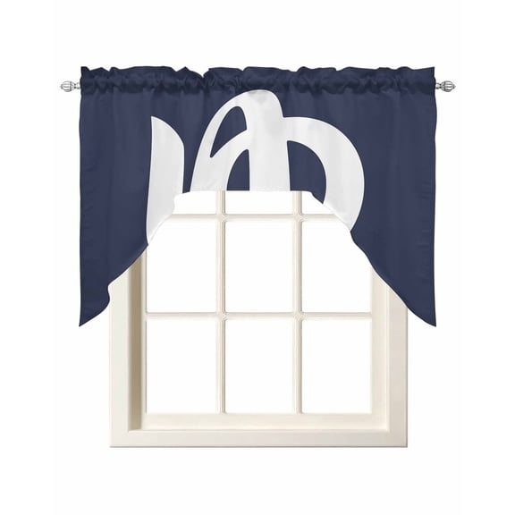 Blue Text Swag Valance for Window, Vintage Abstract Japanese-Style Yamato Words Navy Blue Light Filtering Swag Curtain Rod Pocket Kitchen Curtain Valance for Bedroom