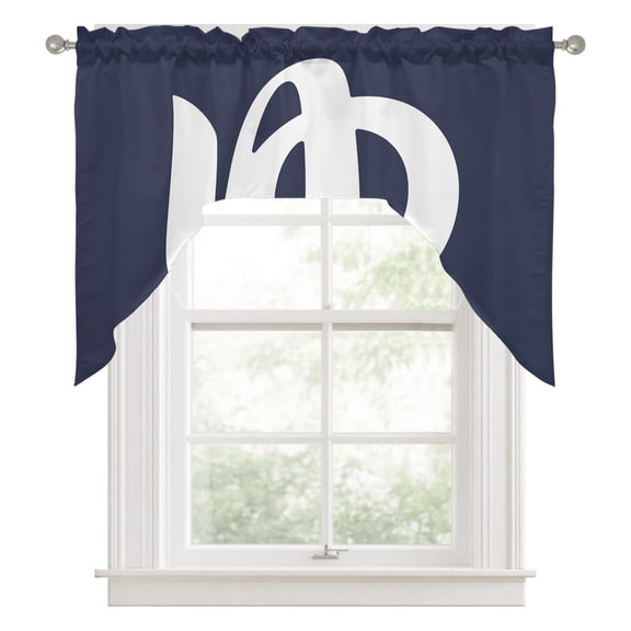 Blue Text Swag Valance for Windows, Vintage Abstract Japanese-Style Yamato Words Navy Blue Swag Curtains Valances for Small Window Treatment Rod Pocket for Kitchen Bathroom 1 Panel 56x36in
