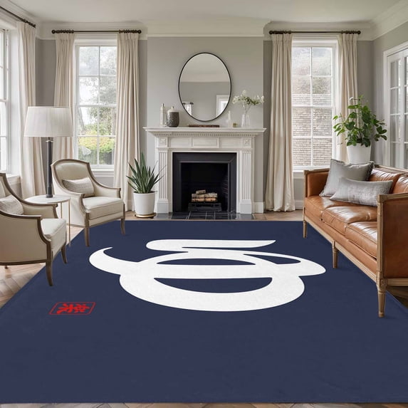 Blue Text Washable Living Room Rugs 5'x7', Vintage Abstract Japanese-Style Yamato Words Navy Blue Low Pile Throw Large Area Rugs Non-Slip Sturdy Edge Binding Carpet for Dining Room Bedside Kitchen