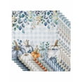 thumbnail image 1 of Blue Thanksgiving Pumpkin Cloth Napkins Set of 6 Reusable Dinner Napkins, Fall Eucalyptus Leaves Plaid Cocktail Napkin Washable Table Napkins for Wedding/Holiday Party/Baby Shower 20"x20", 1 of 7