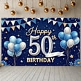 thumbnail image 1 of Blue Theme 50th Birthday Banner Gold Accent Display Star Pattern Balloon Decor 50th Anniversary Backdrop for Adult Birthday Party Family Celebration Photo Backdrop, 1 of 9