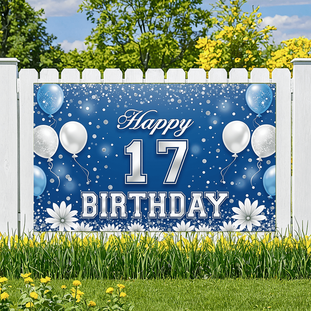 Blue Theme Banner Elegant Design Flower Decoration Birthday Decor for ...