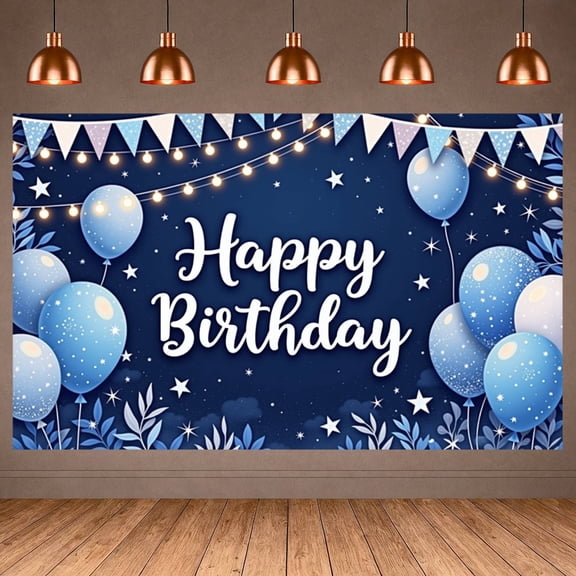 Blue Theme Banner Starry Design Birthday Display Balloon Decor String Lights Party Backdrop for Birthday Party Indoor Decoration Photo Backdrop