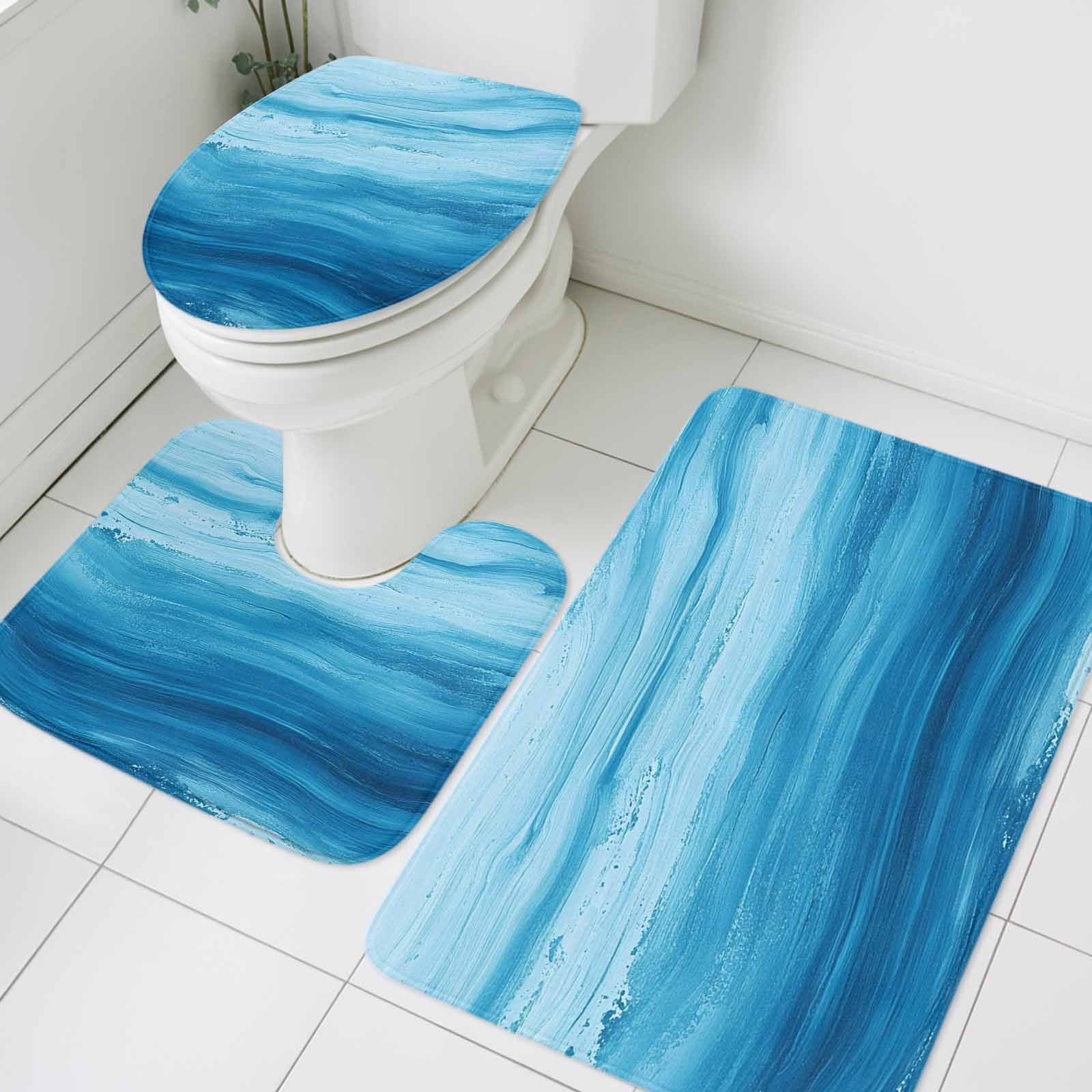 Blue Theme Bathroom Rugs Set Ocean Waves Abstract Gradient Watercolors ...
