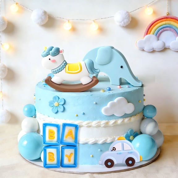 Blue Theme Cartoon Cake Topper Set - Fun Party Decorations for Celebrations