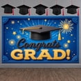 thumbnail image 1 of Blue Theme Graduation Banner Gold Stars Grad Display Fireworks Design Congrats Text Congrats Backdrop for Graduation Ceremony College Graduation Grad Party, 1 of 9