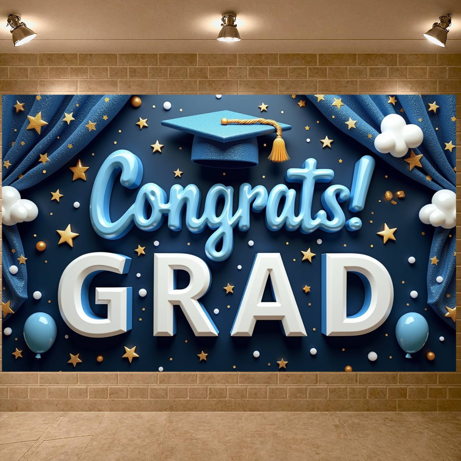 Blue Graduation Graphics Blue Theme Graduation Banner Graduation Cap Design Congrats Backdrop ...