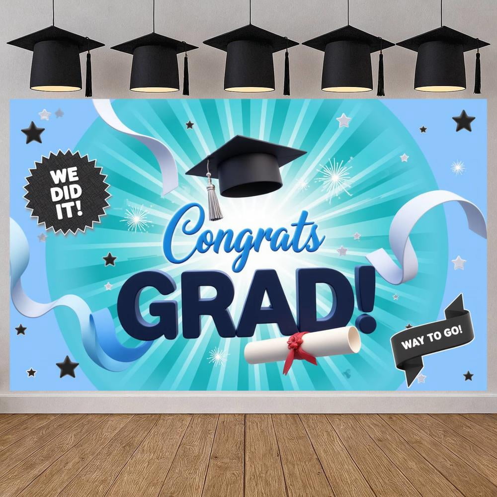 Blue Graduation Graphics Blue Theme Graduation Banner Graduation Cap Design Congrats Display ...