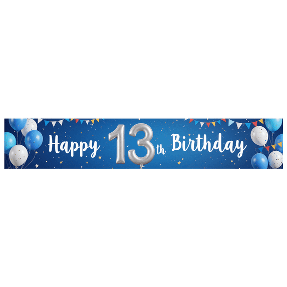 Blue Theme Happy 13th Birthday Banner Decorative Party Background for Birthday Celebration Event Indoor Decoration Kids Party