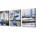 thumbnail image 1 of Blue Theme Paris Decor for Bedroom Eiffel Tower Decor Room Decor Canvas Wall Art Black and White Wall Art Blue Bathroom Decorations Canvas Painting Stretched and Framed Artwork Size:12x16inchx3pcs, 1 of 6