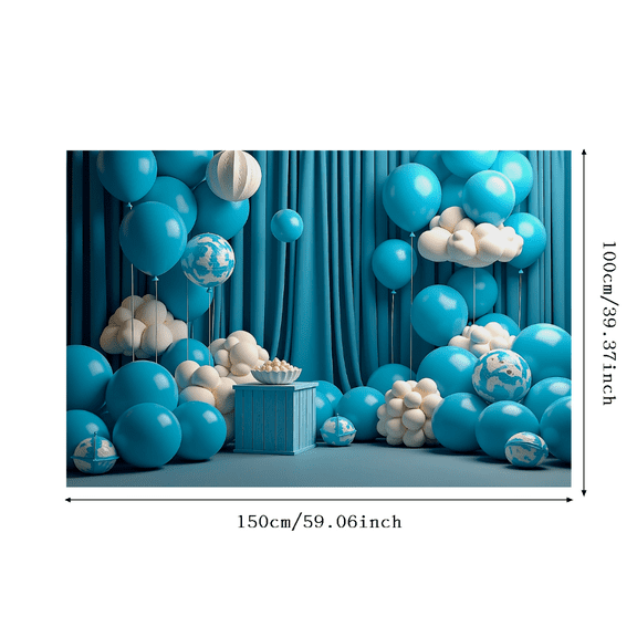 Blue Themed Backdrop Banner Decorative Party Supplies with Balloon Arch Paper Flowers and Table Decors for Photo Booth Birthday Party Celebrations Event Decorations